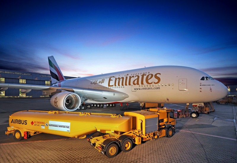 The A380 aircraft is known for its premium features, including an onboard lounge and a shower spa. (Emirates)