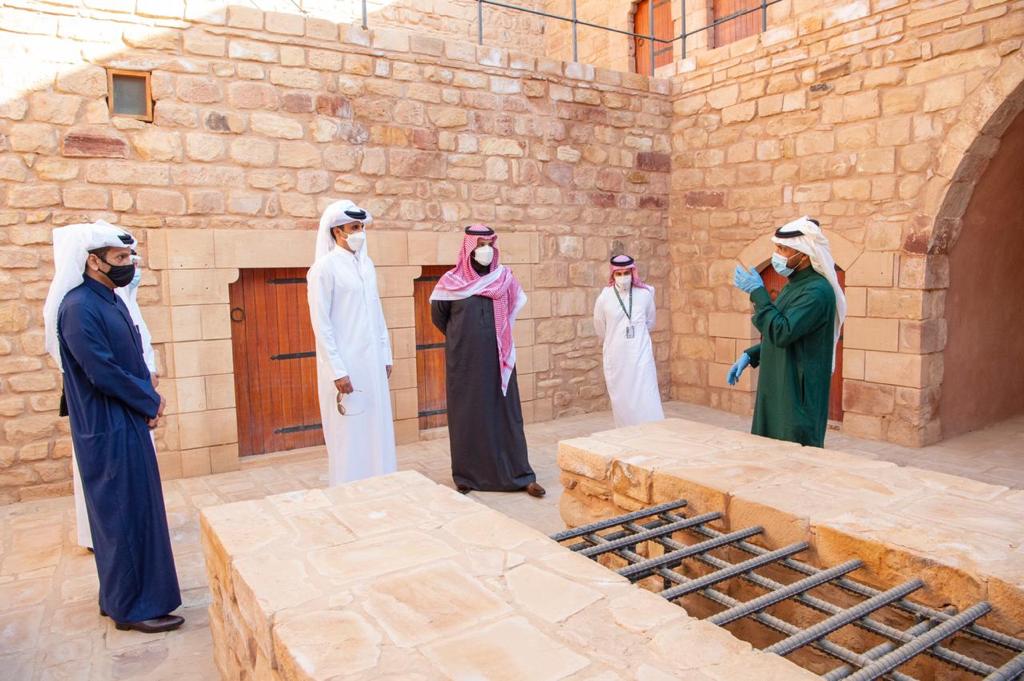 Saudi Crown Prince Mohammed bin Salman gave Qatar’s Emir Sheikh Tamim bin Hamad Al-Thani a tour around the historic city of AlUla on Tuesday. (Supplied)