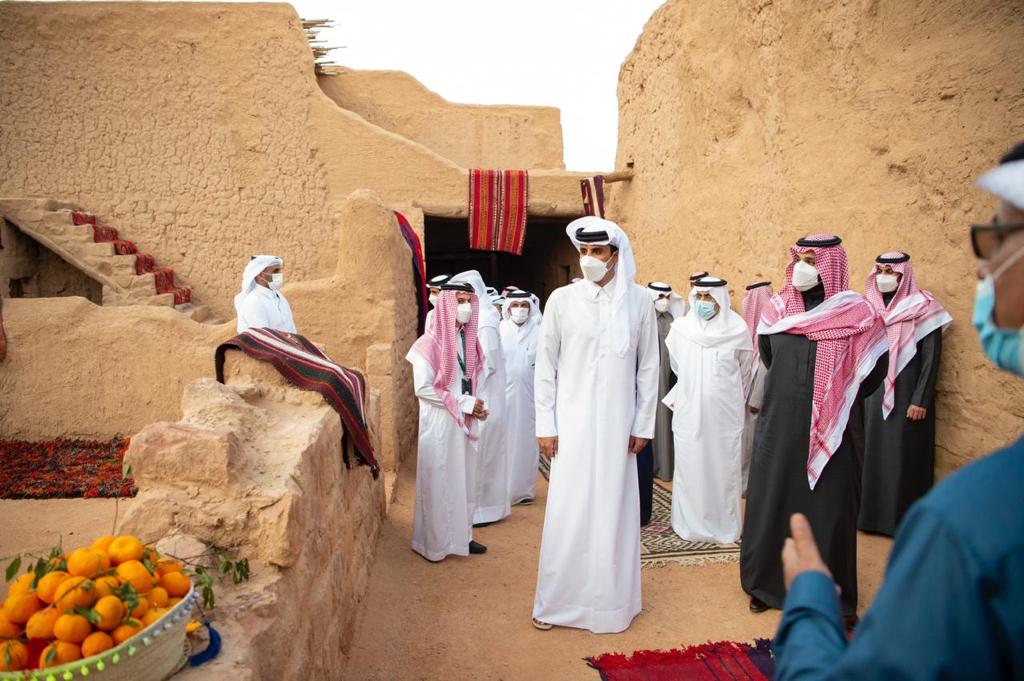 Saudi Crown Prince Mohammed bin Salman gave Qatar’s Emir Sheikh Tamim bin Hamad Al-Thani a tour around the historic city of AlUla on Tuesday. (Supplied)