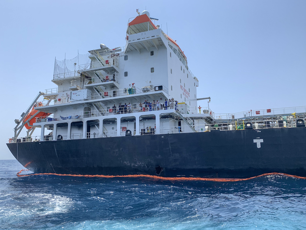 The Japanese vessel Kokuka Courageous was struck in the Gulf of Oman by a limpet mine resembling Iranian weapons, according to the US military in the Middle East. It was one of two oil tankers damaged in twin attacks close to the Iranian coast on June 13, 2020, just outside the Strait of Hormuz.