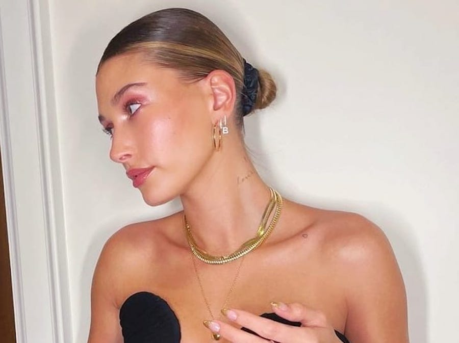 Hailey Bieber wearing Jacquie Aiche jewelry. Instagram