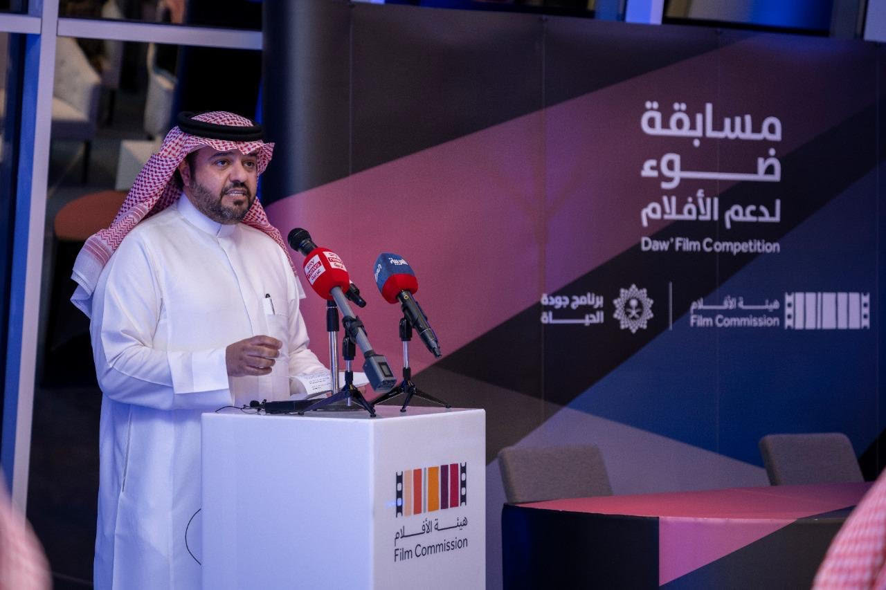 Film Commission CEO Abdullah Al-Qahtani speaking at the event at which he announced SR40 million of funding for the projects. (Film Commission photo)