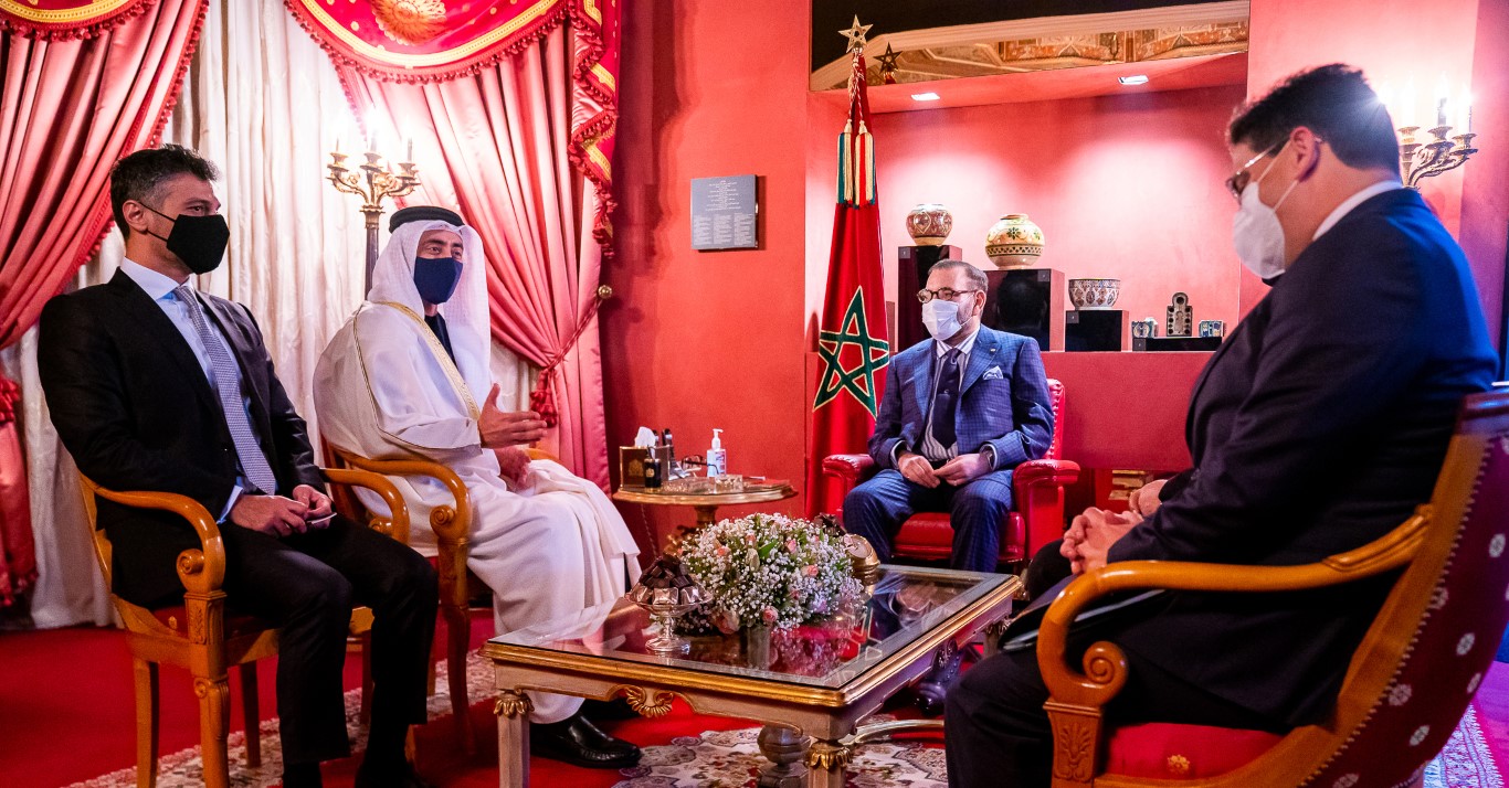 Morocco’s King Mohammed VI and the UAE’s Minister of Foreign Affairs and International Cooperation Sheikh Abdullah bin Zayed held talks in the capital Rabat on Thursday, Jan. 21, 2021. (WAM)