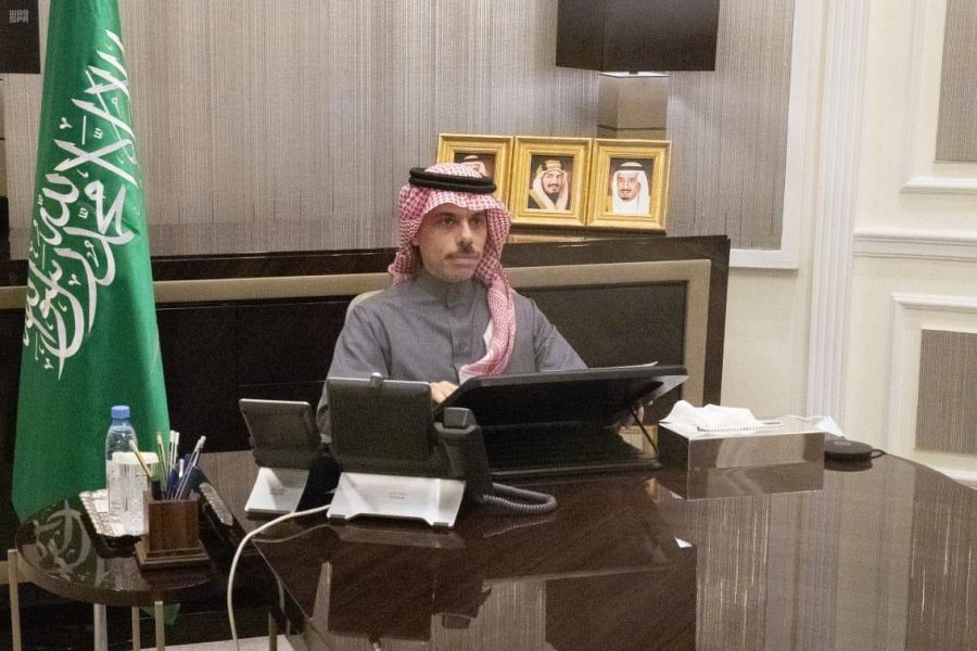 Saudi Arabia’s Foreign Minister Prince Faisal bin Farhan attends a virtual session of the World Economic Forum, entitled Resetting Geopolitics, on Friday, Jan. 29, 2021. (SPA)