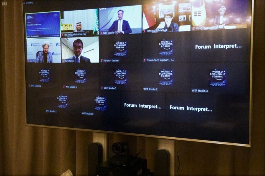 Saudi Arabia’s Foreign Minister Prince Faisal bin Farhan attends a virtual session of the World Economic Forum, entitled Resetting Geopolitics, on Friday, Jan. 29, 2021. (SPA)