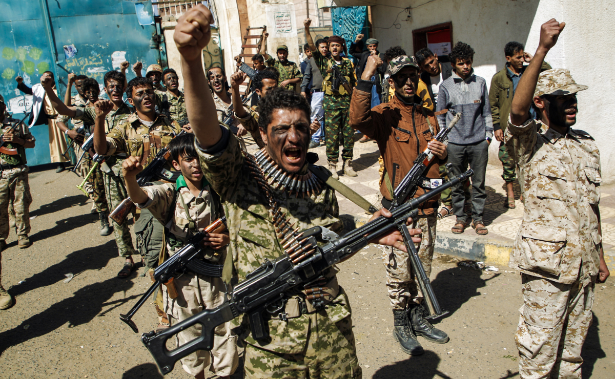 Newly recruited Houthi fighters during a gathering in January in the capital Sanaa to mobilize more fighters to battlefronts to fight pro-government forces in several Yemeni cities. AFP 