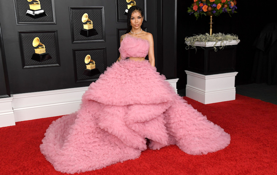 Jhene Aiko wears Monsoori at the 2021 Grammy Awards. Getty Images