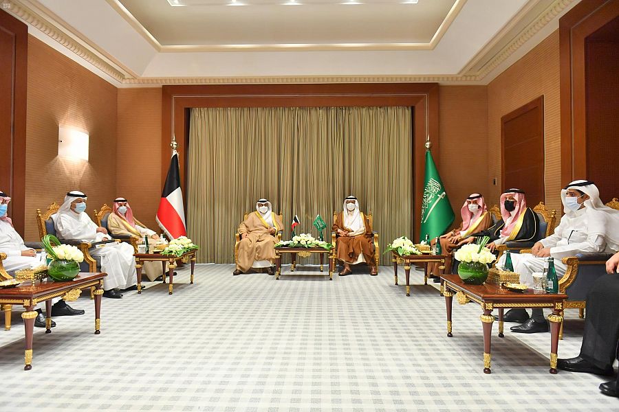 Saudi Minister of Energy Prince Abdul Aziz bin Salman and Kuwaiti Minister of Oil Mohammed Al-Fares held talks in Riyadh on Wednesday, March 17, 2021. (SPA)