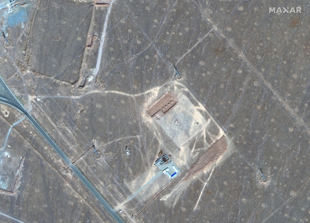 This handout satellite image provided by Maxar Technologies on January 8, 2020 shows an overview of Iran's Fordow Fuel Enrichment Plant (FFEP), northeast of the Iranian city of Qom. (AFP/File Photo)