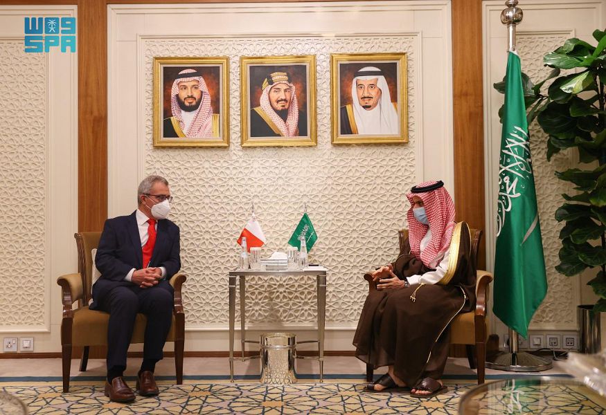 Saudi Arabia’s Foreign Minister Prince Faisal bin Farhan meets with his Maltese counterpart Evarist Bartolo. (SPA)
