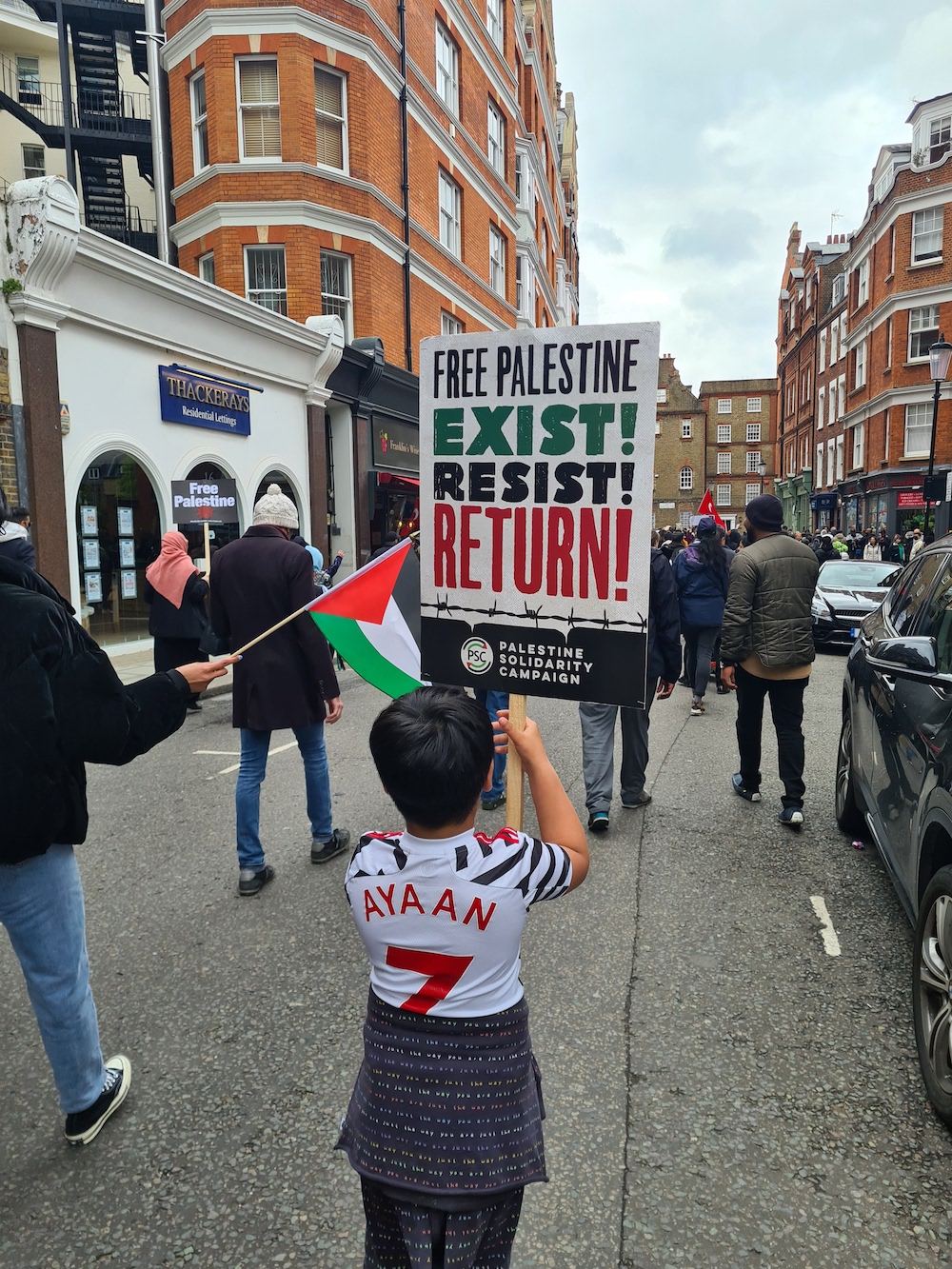 The boys also participated in Palestinian protests in central London organized by the UK-based NGO Friends of Al-Aqsa. (Supplied).