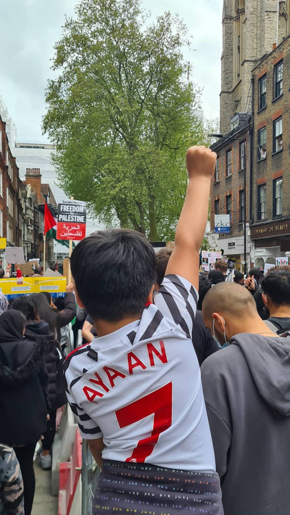 The boys also participated in Palestinian protests in central London organized by the UK-based NGO Friends of Al-Aqsa. (Supplied).