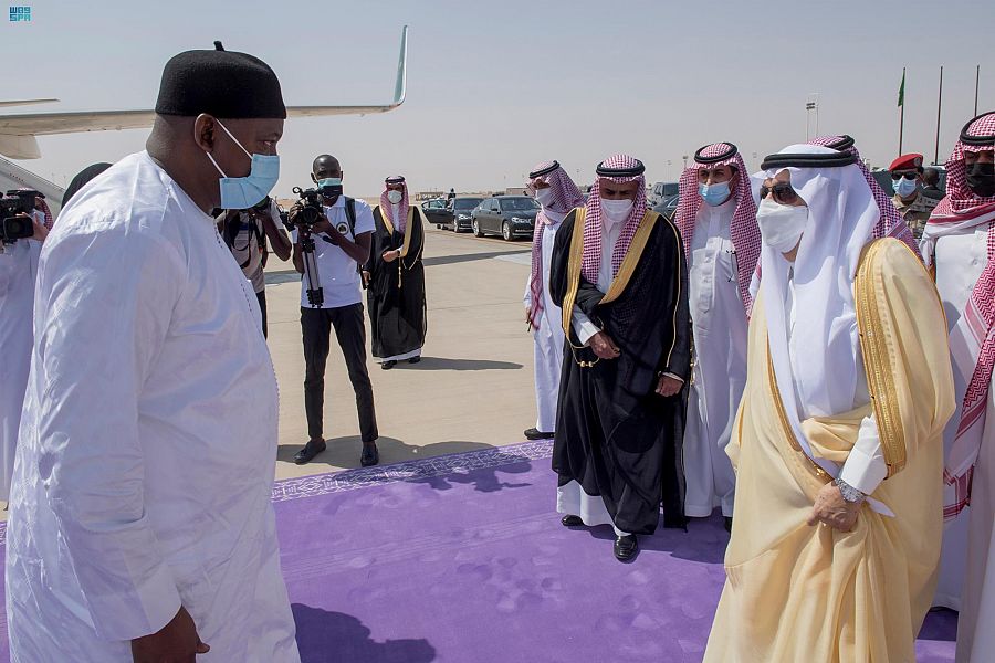 Gambian President Adama Barrow arrives at King Khalid International Airport in Riyadh. (SPA)