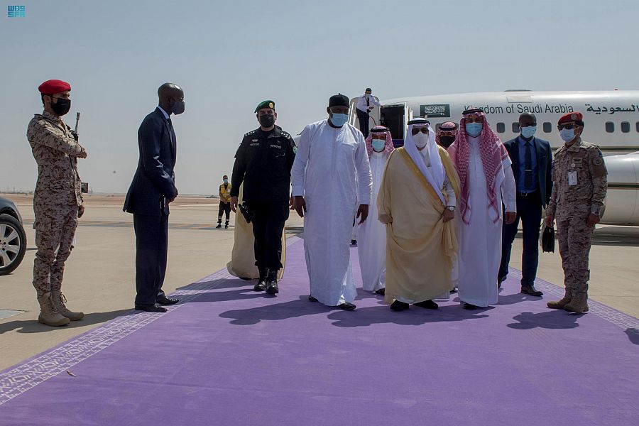Gambian President Adama Barrow arrives at King Khalid International Airport in Riyadh. (SPA)