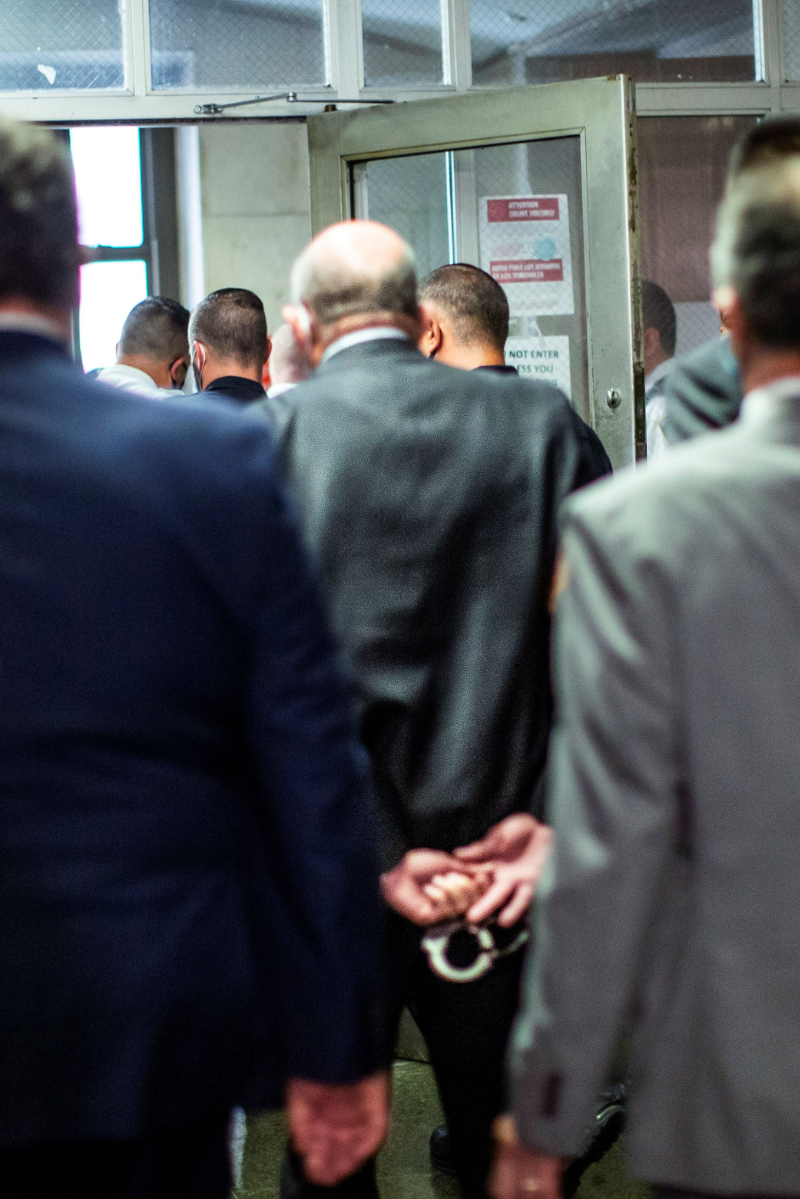 Trump Organization CFO Allen Weisselberg is seen in handcuffs as he arrives for his arraignment hearing in New York State Supreme Court  on July 1, 2021. (REUTERS/Eduardo Munoz)