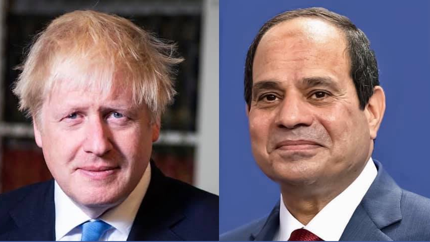 Egyptian President Abdel Fattah El-Sisi discussed the ongoing Renaissance Dam issue with British Prime Minister Boris Johnson on Tuesday. (Office of the Egyptian Presidency/File Photos)