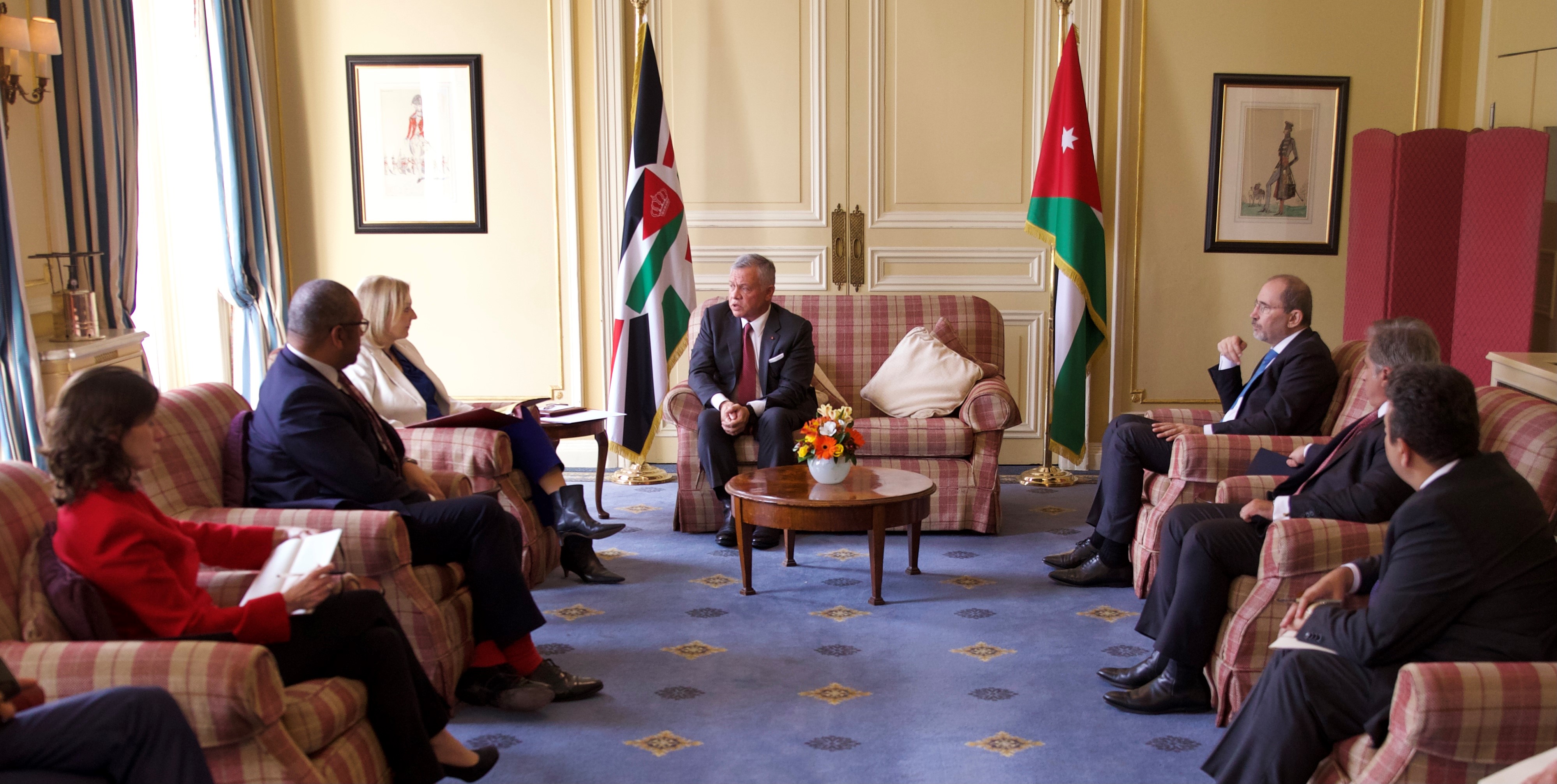 Jordan’s King Abdullah II meets with British Foreign Secretary Liz Truss in London on Thursday, Oct. 28, 2021. (Petra)