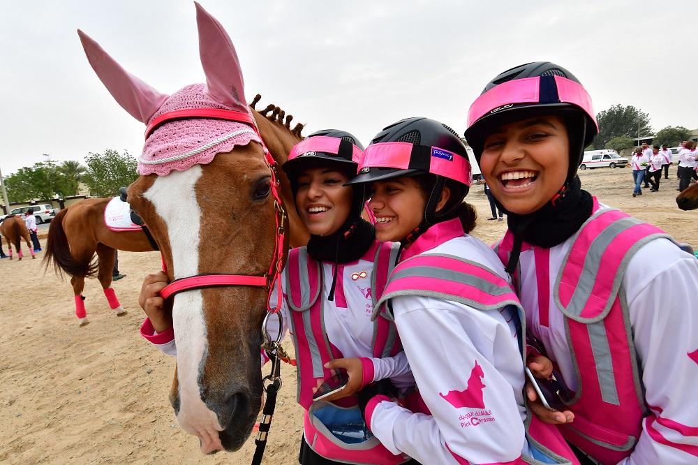 Participants take part in the Pink Caravan Ride in Dubai on February 28, 2018, a UAE breast cancer initiative. (AFP/File Photo)