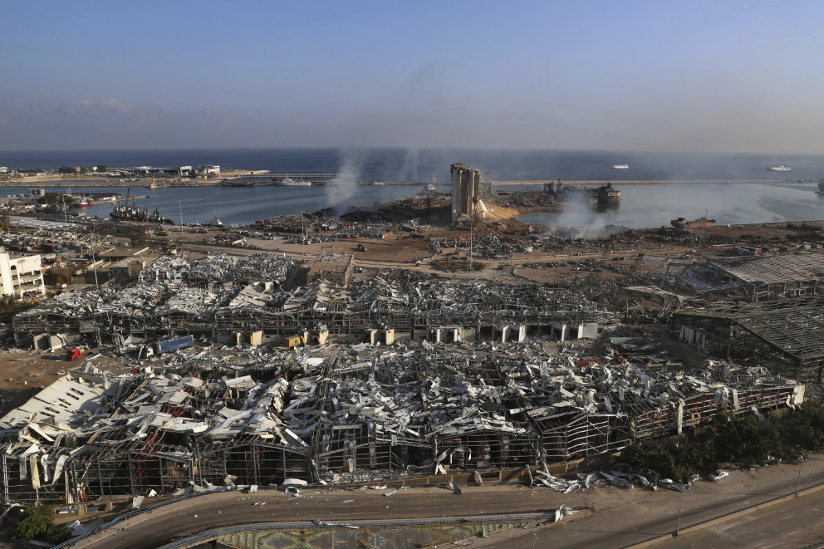 This Aug. 5, 2020 file photo shows the scene of a deadly explosion that hit the seaport of Beirut, Lebanon. (AP)