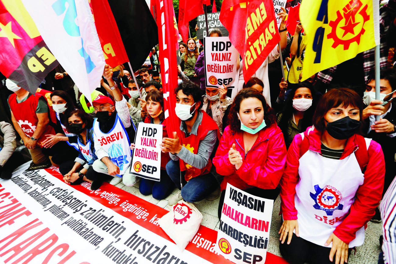 Demonstrators attend a protest in Istanbul in solidarity with pro-Kurdish Peoples’ Democratic Party. (File/Reuters)