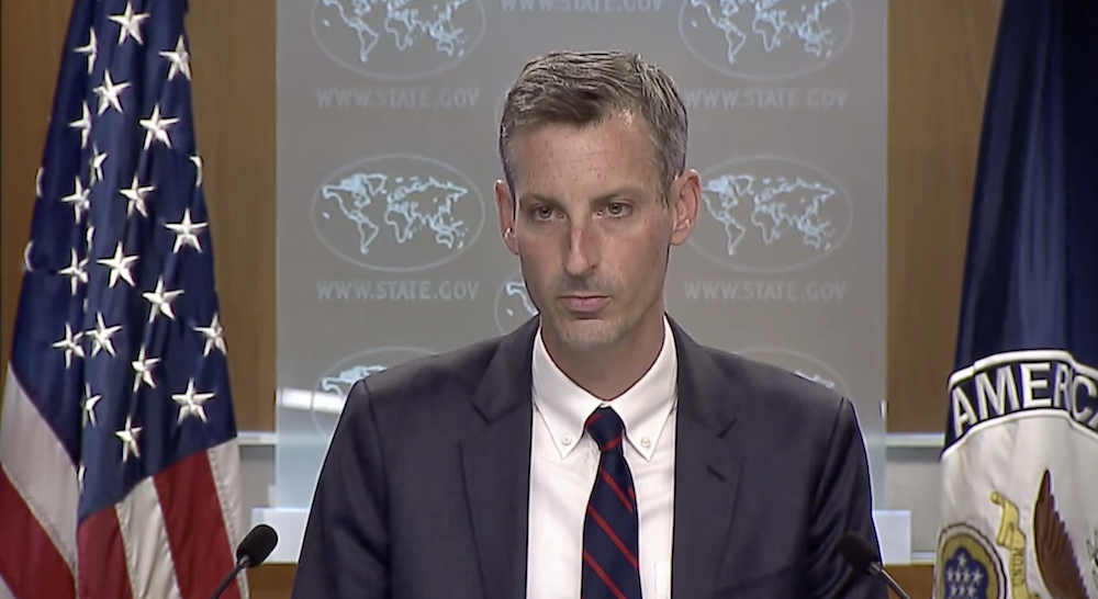 US State Department spokesperson Ned Price was speaking during a briefing in Washington DC. (Screenshot/State Department)