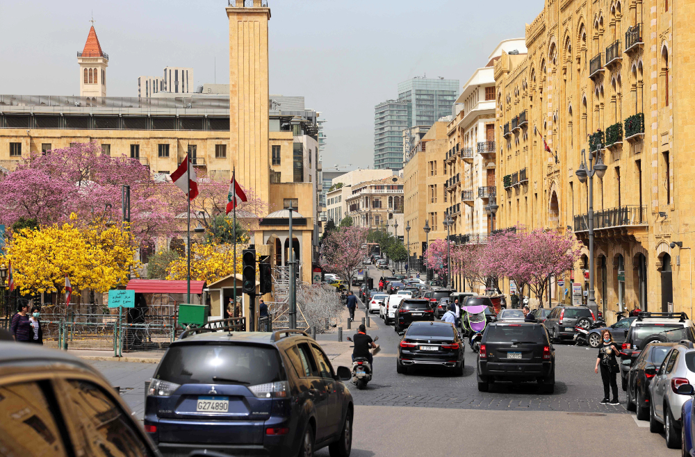 A picture shows traffic in the heart of Beirut on April 5, 2022. (AFP)