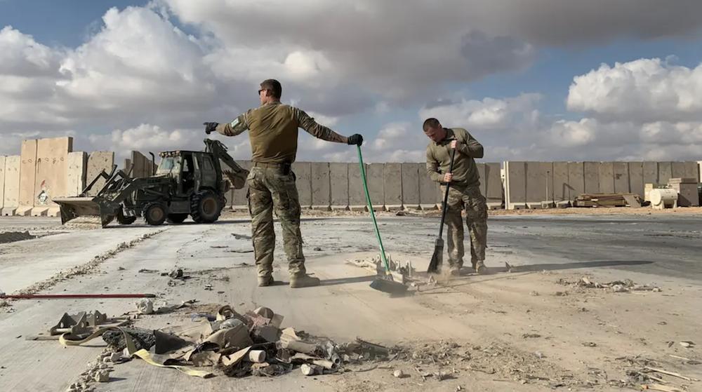 US soldiers clearing rubble at Ain al-Asad military airbase in the western Iraqi province of Anbar. (AFP/File Photo)