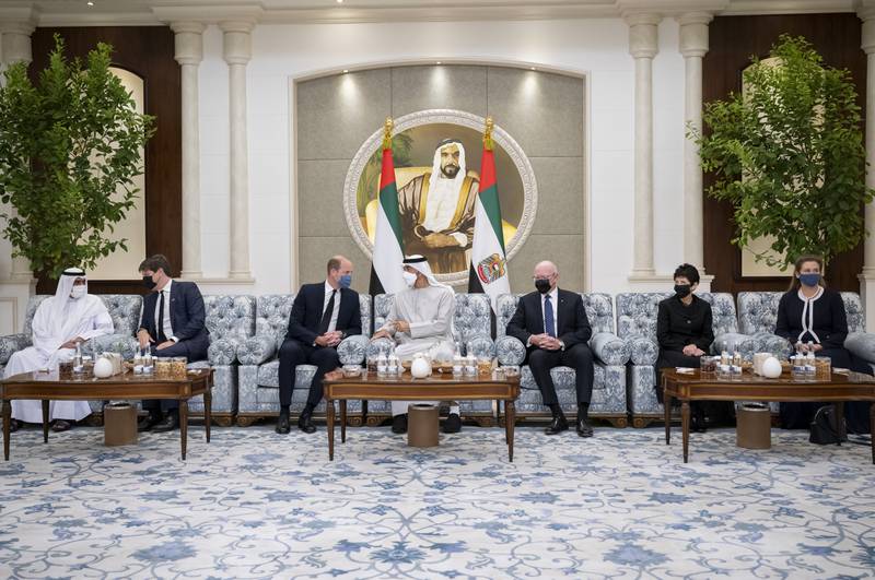 Britain’s Prince William met newly-appointed UAE president Sheikh Mohammed bin Zayed Al Nahyan in Abu Dhabi. (Ministry of Presidential Affairs)