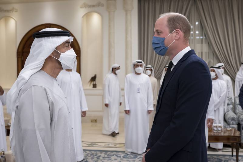 Britain’s Prince William met newly-appointed UAE president Sheikh Mohammed bin Zayed Al Nahyan in Abu Dhabi. (Ministry of Presidential Affairs)