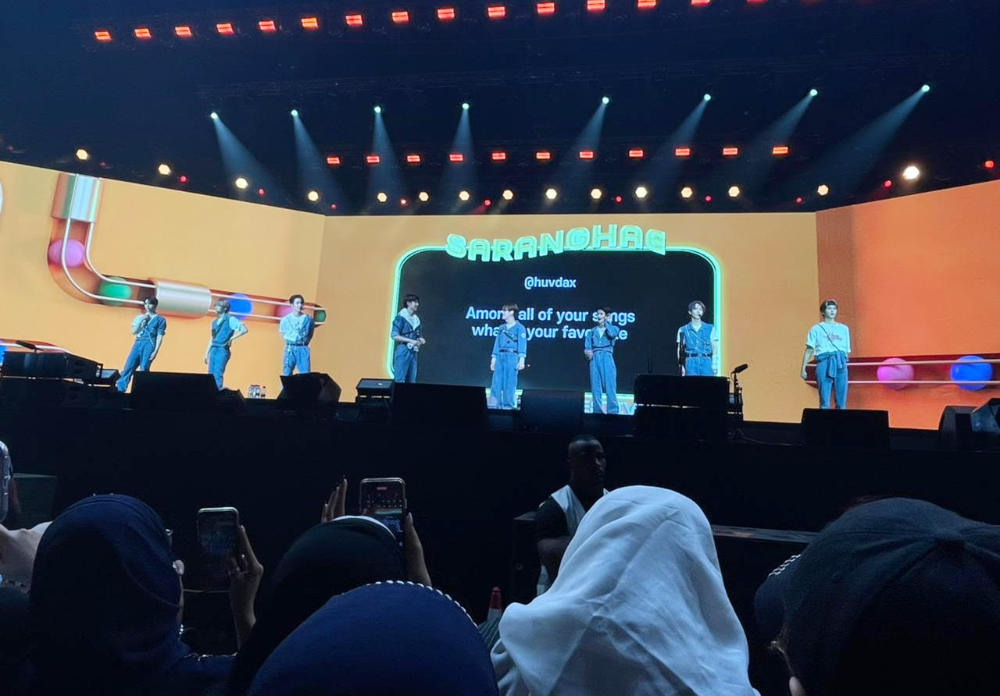 Performing on the festival's opening day, EPEX and Ateez greeted the audience in Arabic and Korean. (Supplied)