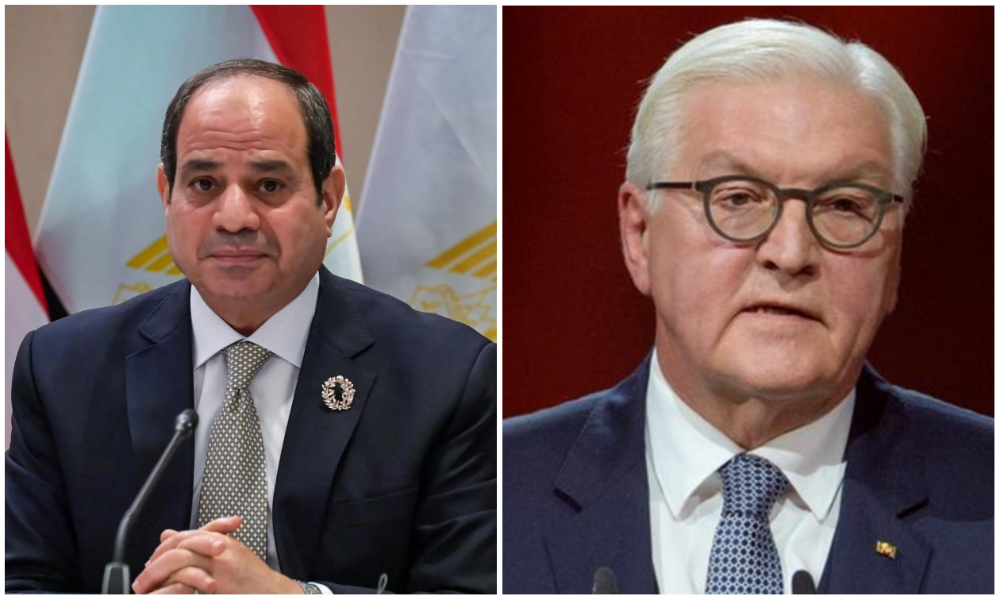 Egypt’s El-Sisi (L) will hold talks with Germany’s President Frank-Walter Steinmeier (R), Chancellor Olaf Scholz, and other prominent members of the German government. (AFP)