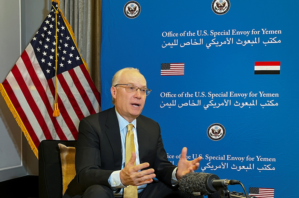 The US envoy to Yemen Tim Lenderking held a press briefing following the extension of the truce in Yemen. (File/Reuters)