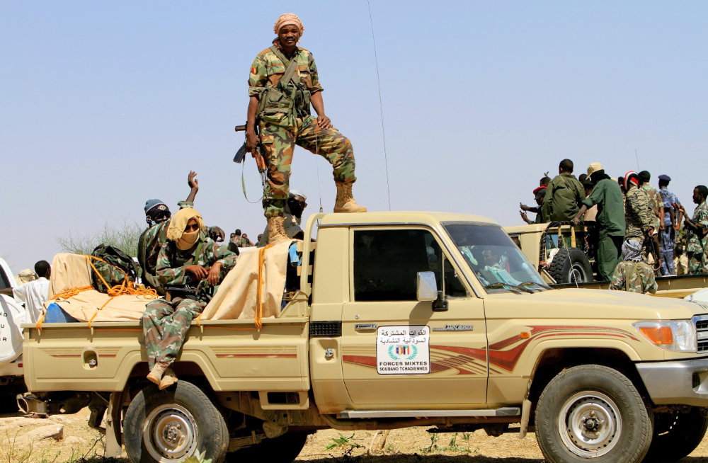 Members of the joint Sudanese-Chad border security forces are pictured in the West Darfur town of Jebel Moon. (AFP file photo)