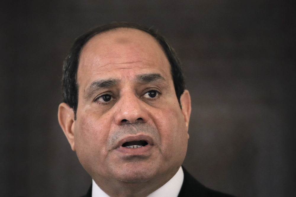 Egyptian President Abdel Fattah El-Sisi speaks during a press conference in Bucharest, Romania, June 19, 2019. (File/AP)
