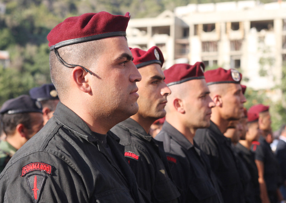 Lebanese army Commandos attend a memorial unveiling to the slain Lebanese army Brigadier General Francois Hajj in a street in Baabda, near the capital Beirut. (AFP file photo)