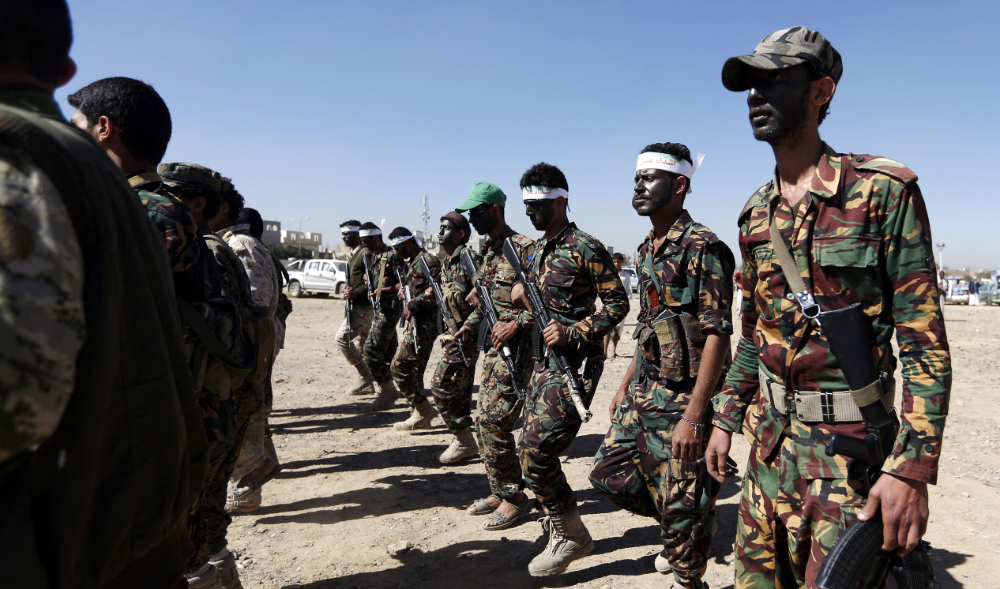 Houthi fighters take part in a gathering in the capital Sanaa. (AFP)