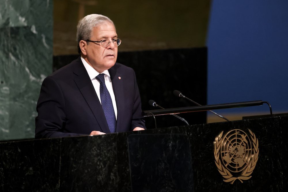 Minister for Foreign Affairs of Tunisia Othman Jerandi, addresses the 77th session of the United Nations General Assembly. (AP)