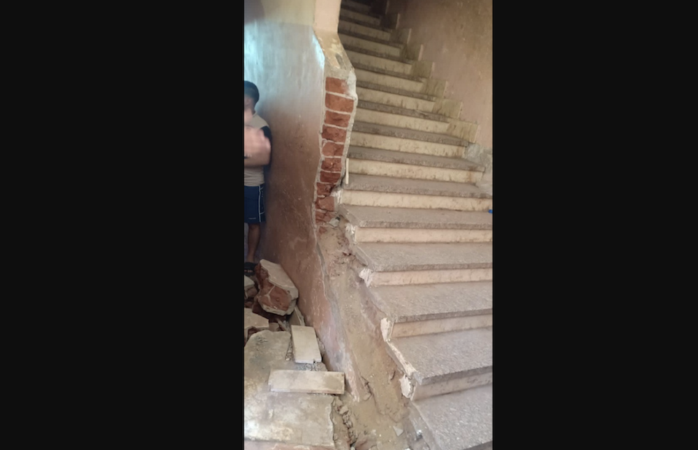 One student, Malak Mohammed, died and 15 others were injured when a staircase partially collapsed as they climbed the stairs at the Muhammadiyah Preparatory School for Girls in Giza. (Supplied)