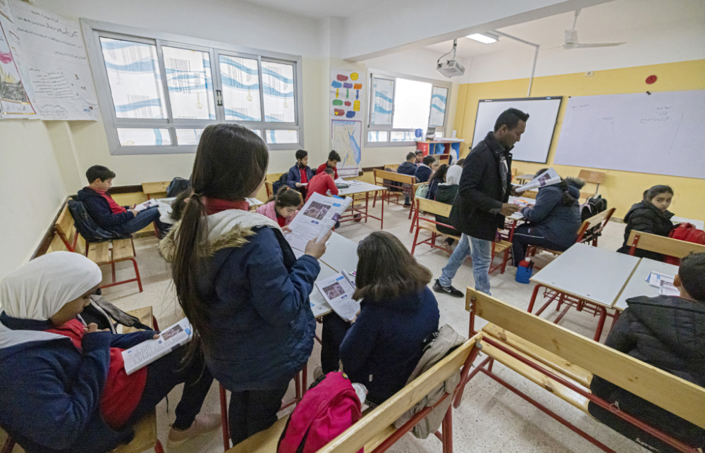 Students sit in class at a school in el-Arish city, in the northern Sinai Peninsula, on March 21, 2022. (AFP)