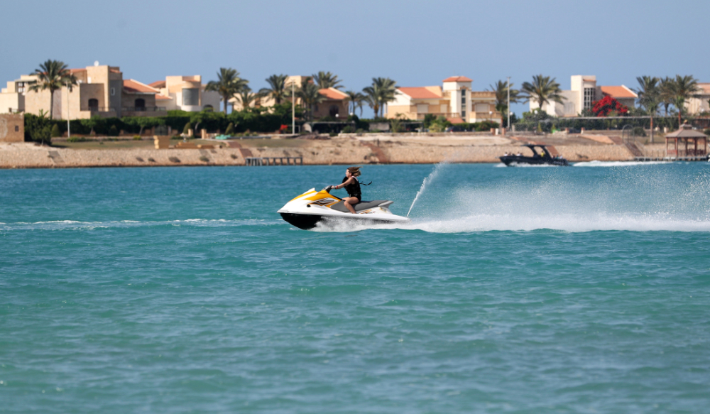 A tourist is seen jet skiing at Porto Marina in Alexandria, Egypt. (REUTERS)