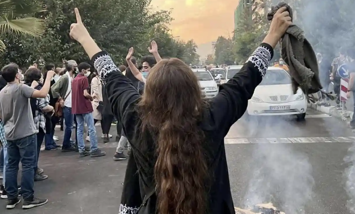 A protest in Tehran days after the death of Mahsa Amini. One medic said he treated a woman ‘deliberately’ shot in the genitals and thighs. (Shutterstock)