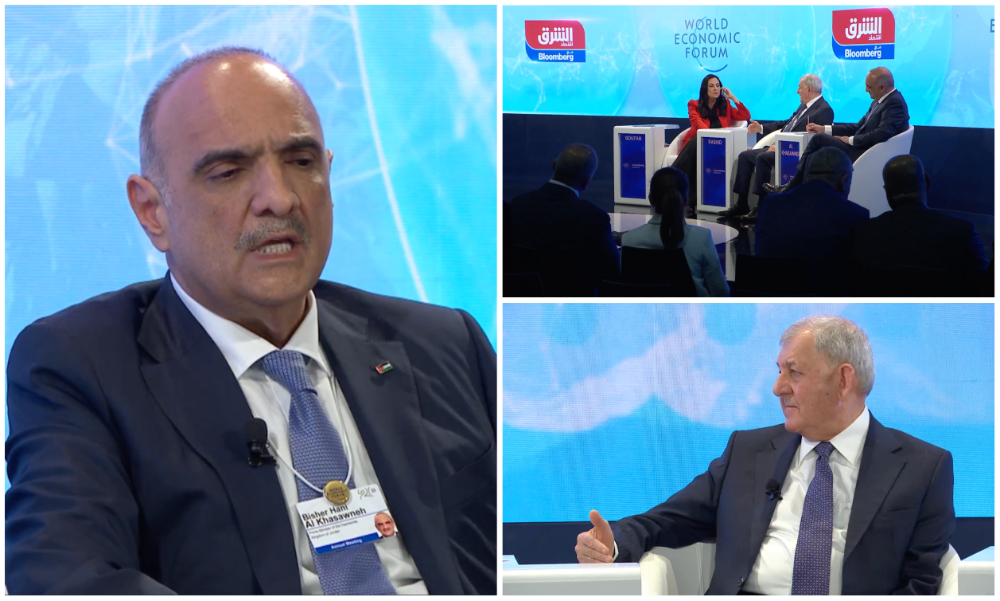 Iraq’s President Abdulatif Rashid and Jordan’s Prime Minister Bisher Hani Al-Khasawneh (L) speaking at the World Economic Forum in Davos on Thursday. (Screenshot/WEF)