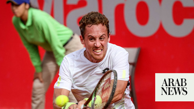 DUBAI, UAE, 4th March 2023. 2022 champion Andrey Rublev in action during  the men's singles final of the Dubai Duty Free Tennis Open Championships.  3rd seed Daniil Medvedev defeated Rublev 6-2, 6-2