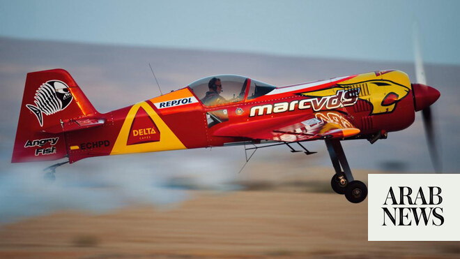 Spanish aerobatic pilot Castor Fantoba puts on a spectacular air display in Riyadh