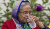 Bangladeshi Prime Minister Sheikh Hasina interacts with journalists in Dhaka, Bangladesh, Monday, Dec. 31, 2018. (AP)