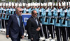 Turkish President Tayyip Erdogan and Egyptian President Abdel Fattah El-Sisi review a guard of honour during welcoming ceremony.