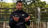 Palestinian Paralympic athlete Fadi Aldeeb talks during an interview outside the Paralympic village in Saint-Denis, France.