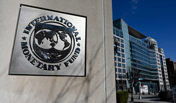 This file photo taken on January 26, 2022, shows the seal for the International Monetary Fund (IMF) in Washington, DC. (AFP)