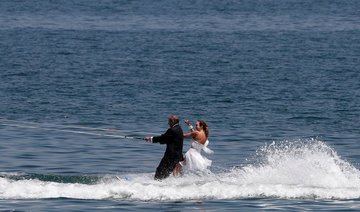 Photo of bride and groom water skiing in Lebanon goes viral