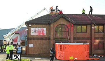 Palestine Action blocked access to the factory, poured red paint and spray-painted messages on the exterior of the building in Tamworth, Staffordshire. (Courtesy of Palestine Action)